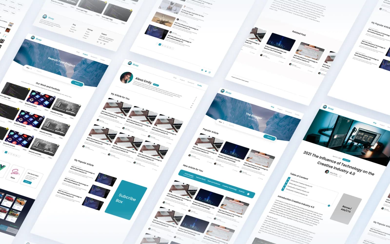 Bluep blog platform screens