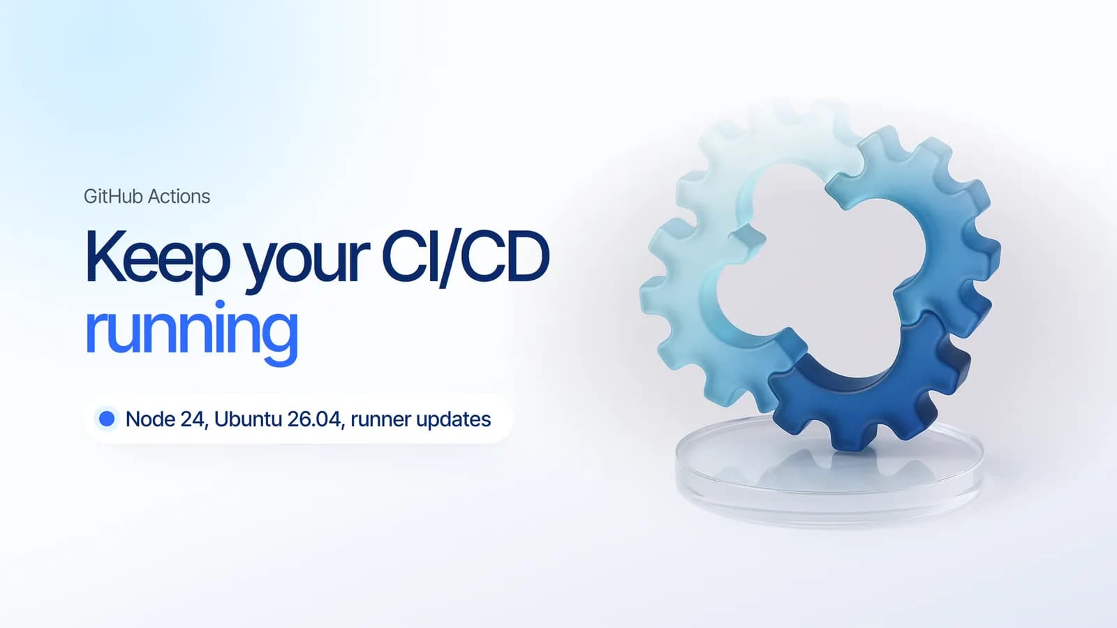 A loop of connected glass gears, illustrating a CI/CD pipeline on GitHub Actions