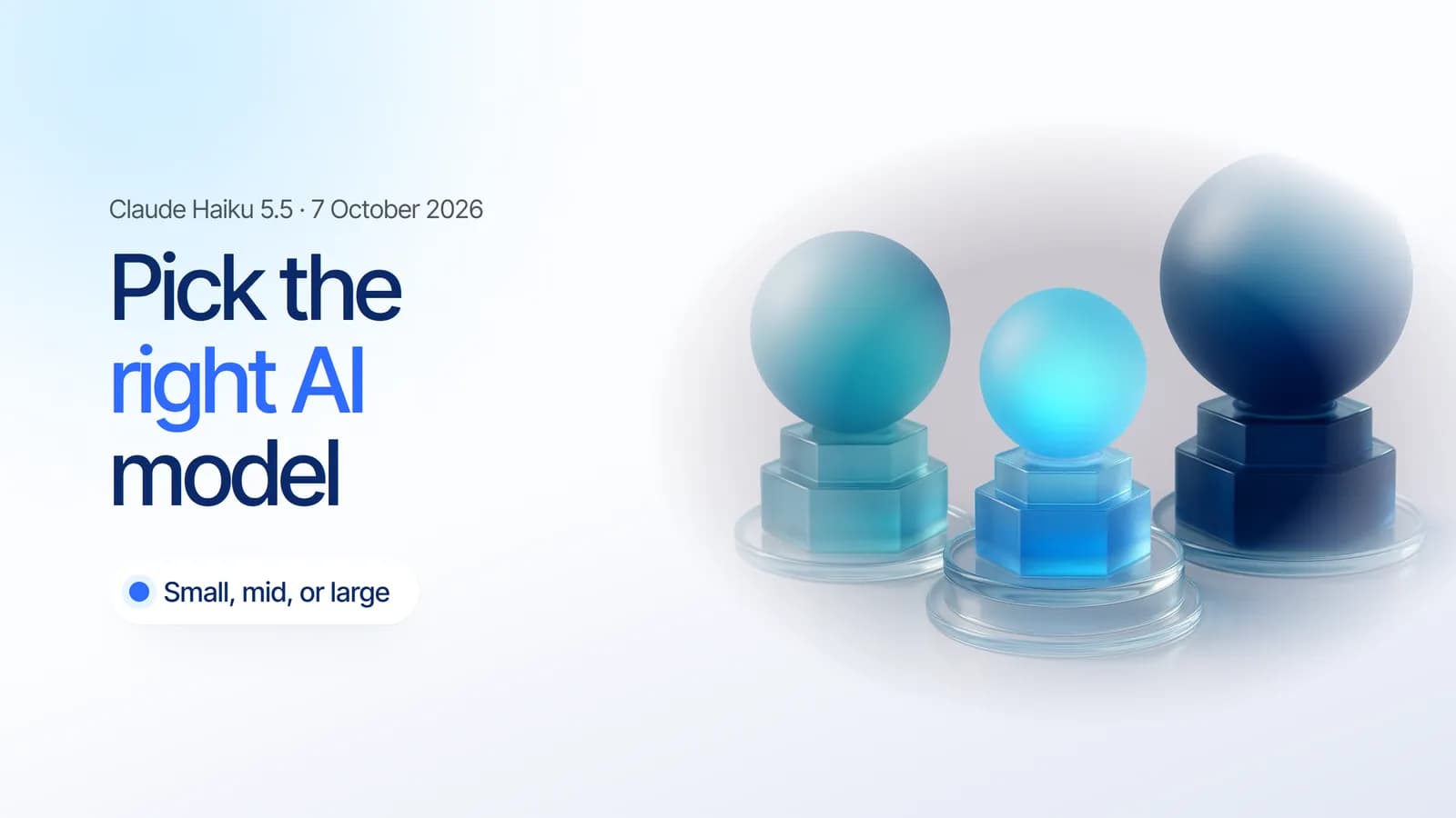 Three glass spheres of different sizes on stepped pedestals, illustrating how to choose the right AI model for your business