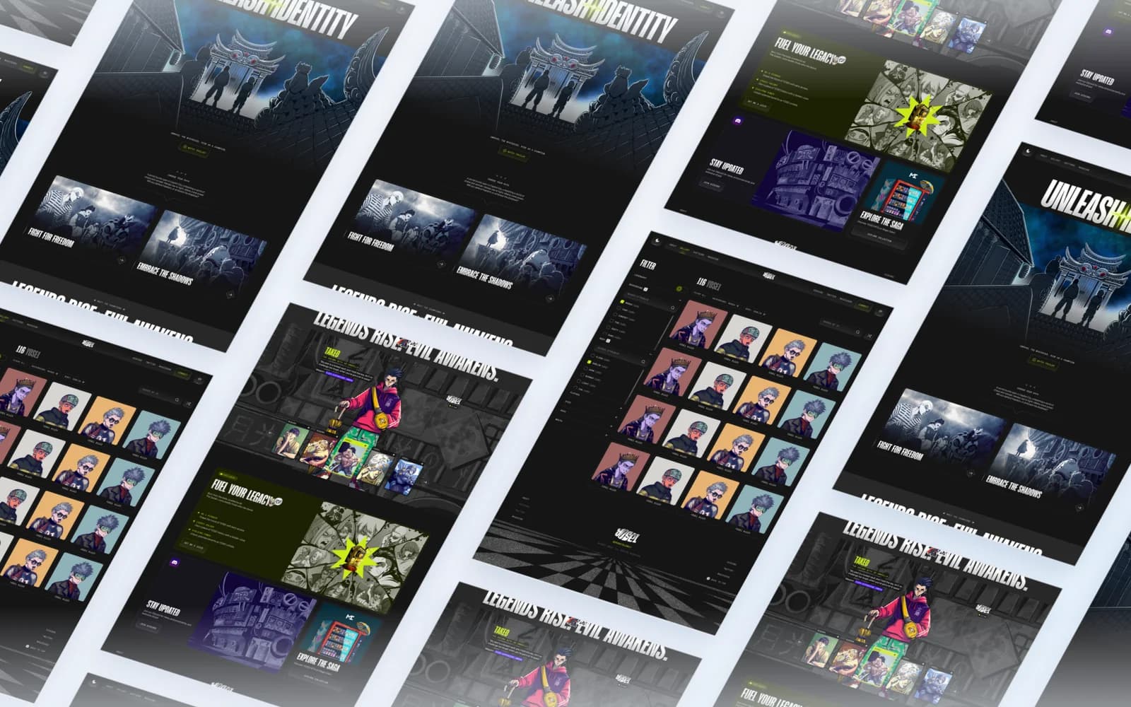 Yose1 NFT website and gallery screens